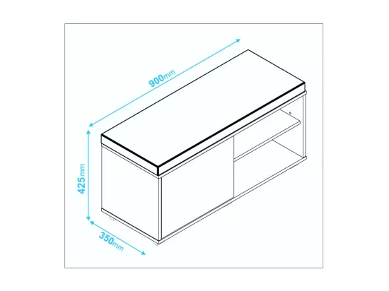 Meuble d'Entrée Meuble bout de Lit 1 Porte 4 Niches Blanc L 90 H 42.5 P 35 cm