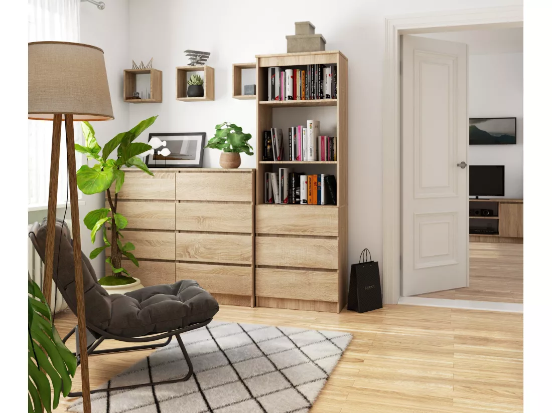 Bibliothèque de bureau AKORD R60 Chêne Sonoma 60 cm 3 tiroirs façade Chêne Sonoma mat 3 étagères 60x35x180 cm