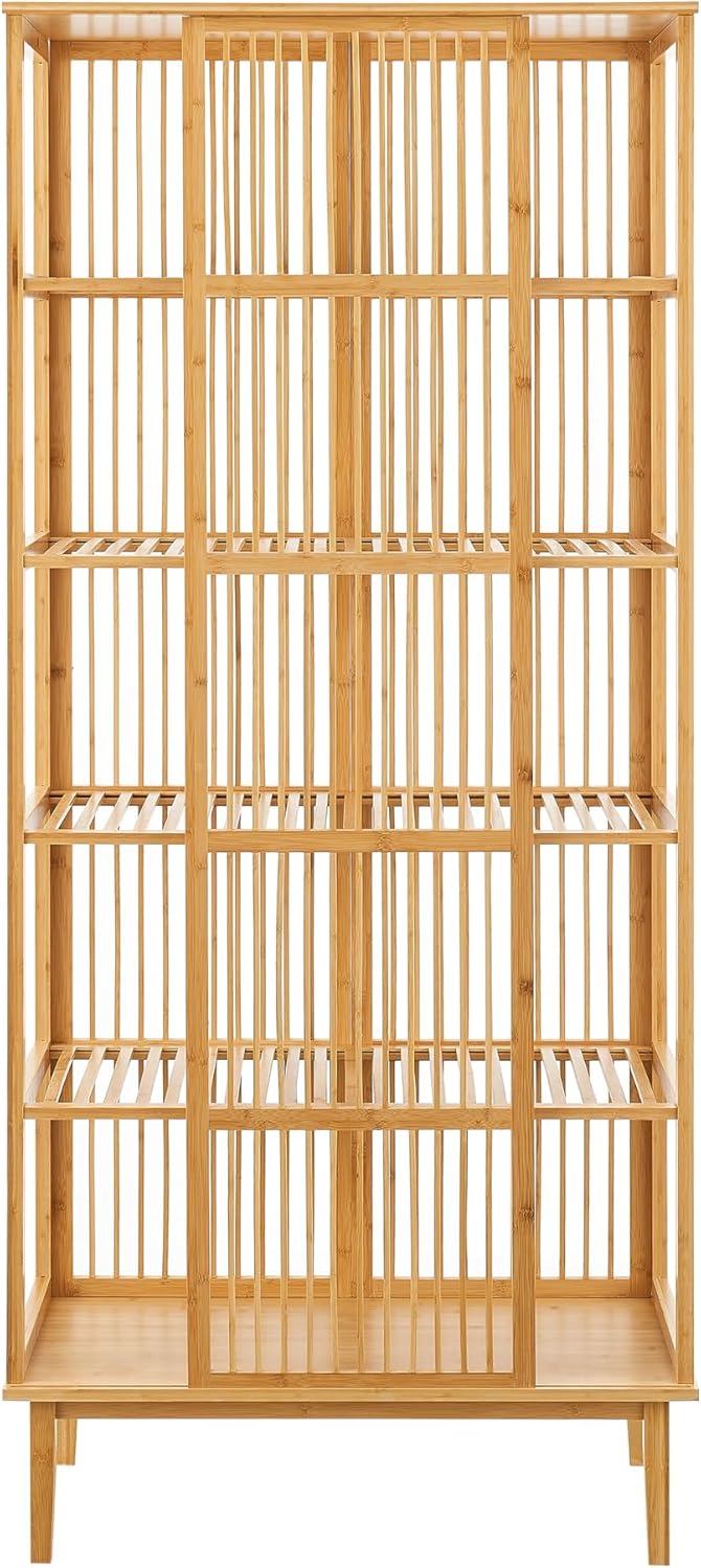 [en.casa] Standregal Trundholm Badregal mit 5 Ablagen freistehend aus Bambus Aufbewahrungsregal 185 x 80 x 45 cm für Wohnzimmer Flur Küche