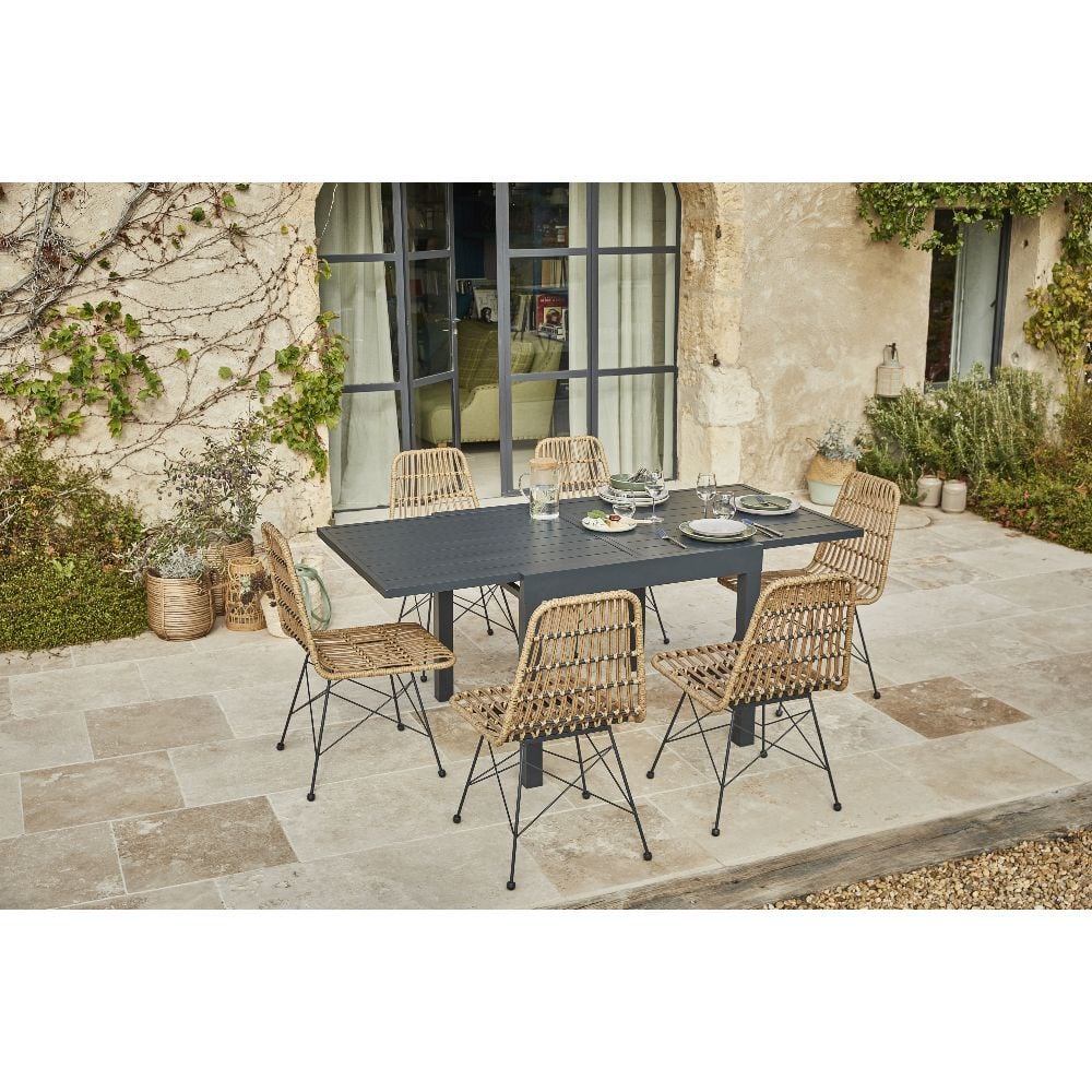 Chaise repas Bali acier et résine injecté marron 47x59xH85cm