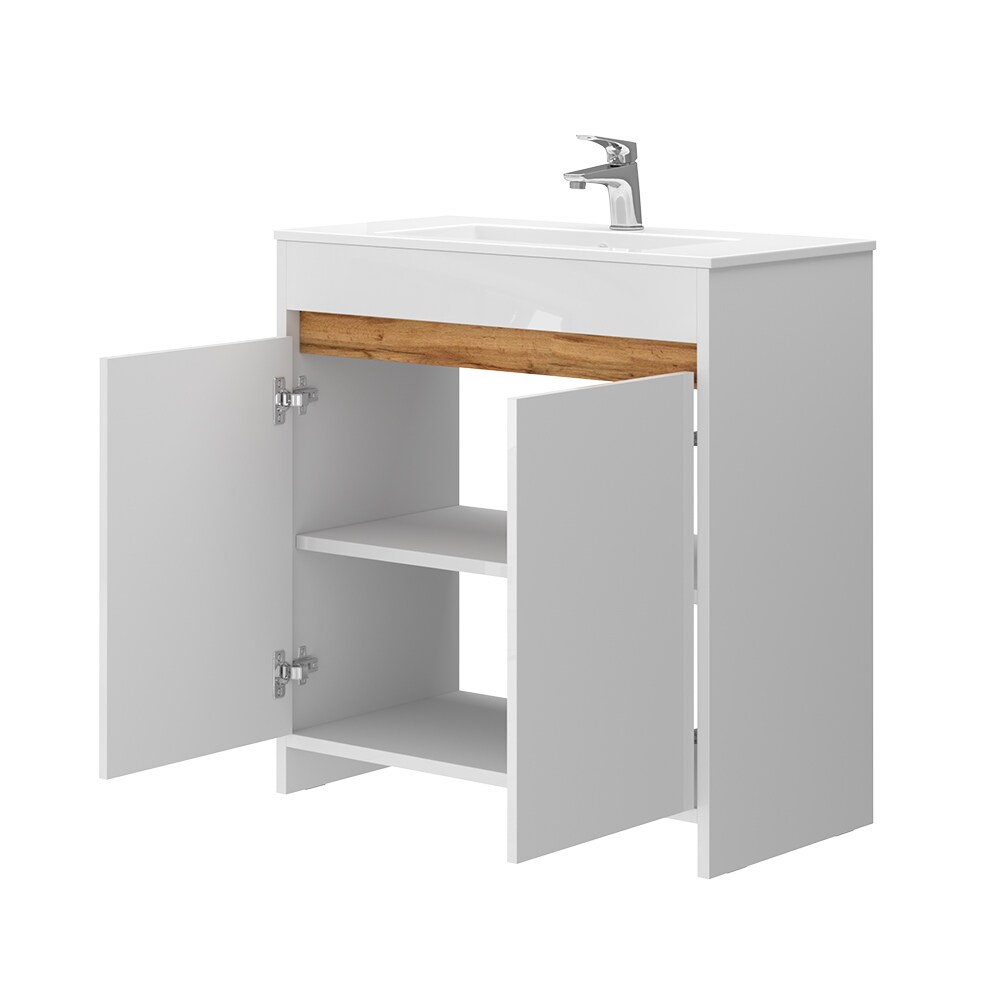 Vicco Waschbecken mit Unterschrank Lemgo 80 cm breit, Waschtisch stehend Weiß