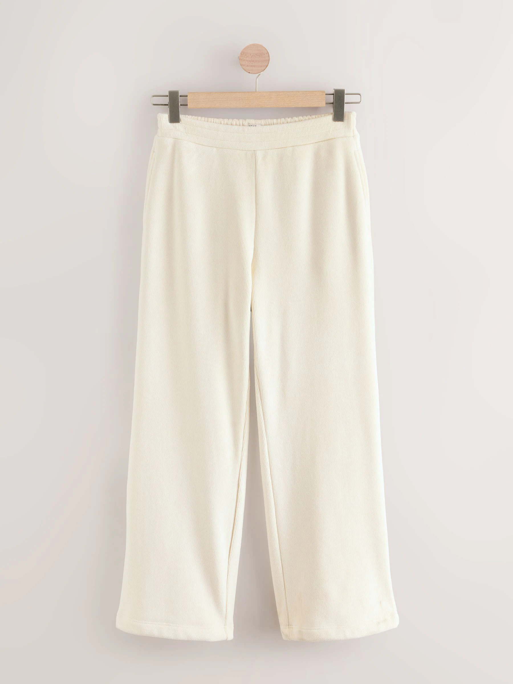 Crème - Comfortabele corduroy broek met wijde pijpen