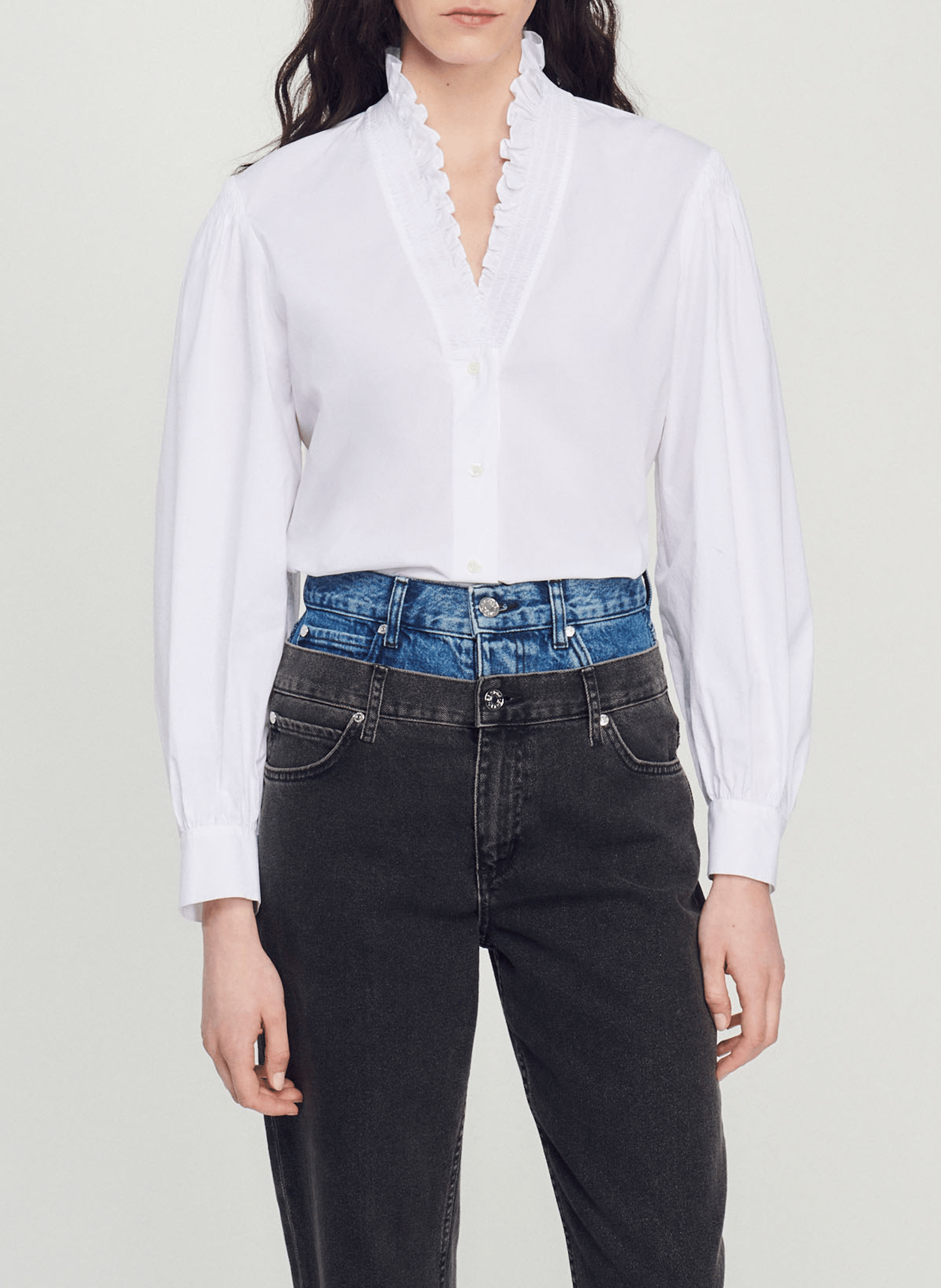 Chemise col fantaisie en coton | Blanc