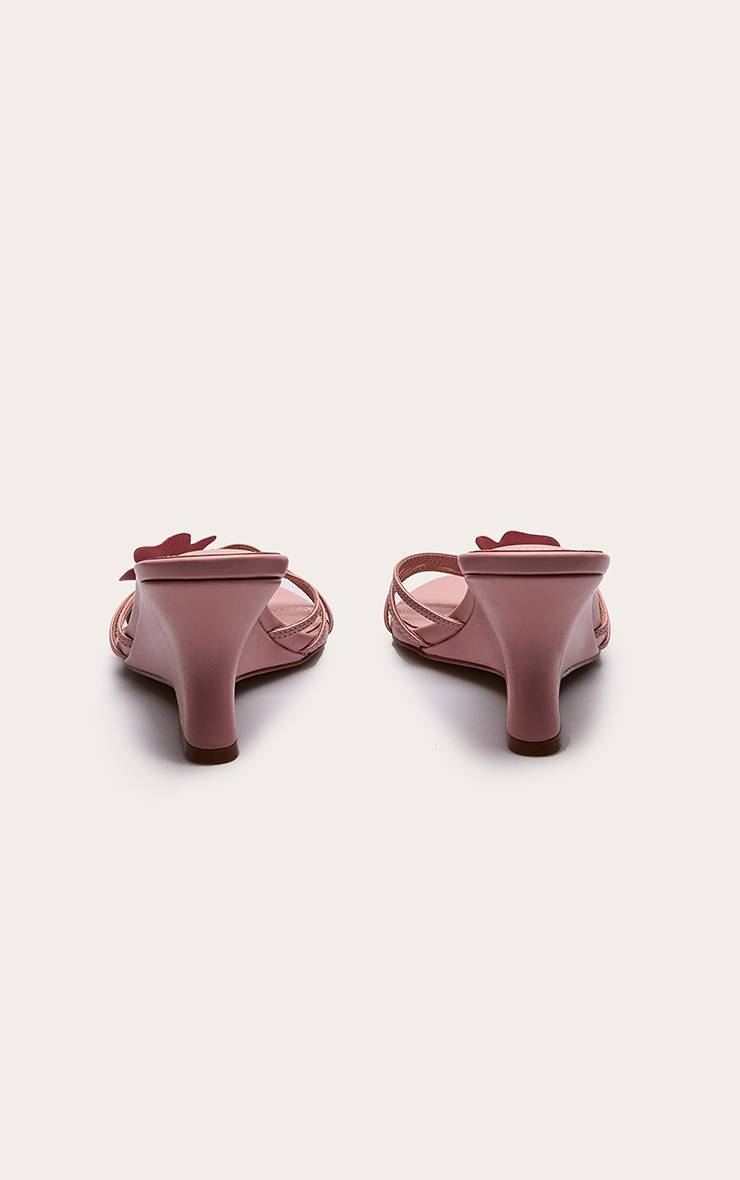 Rose Mules Compensées À Brides Larges Avec Ornement Floral