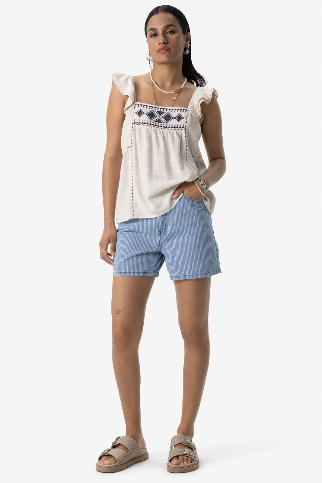 Beige singlet met embroidery
