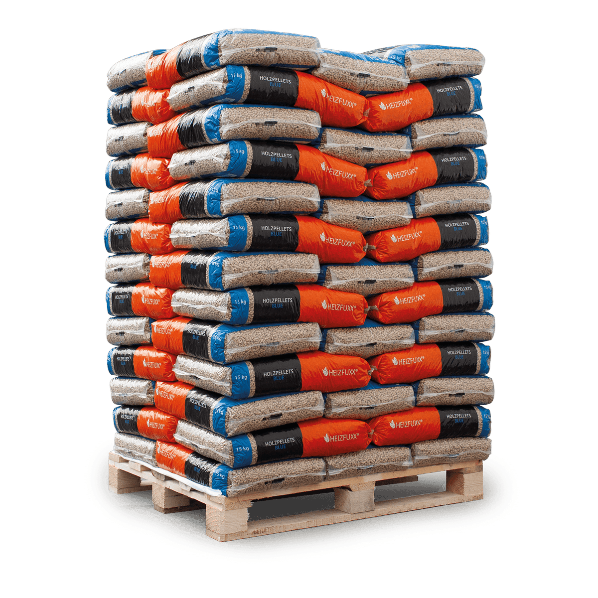Heizfuxx Blue houtpellets, 15 kg x 65 zakken, 975 kg pallet, zachthoutpellets, Enplus A1 pellets