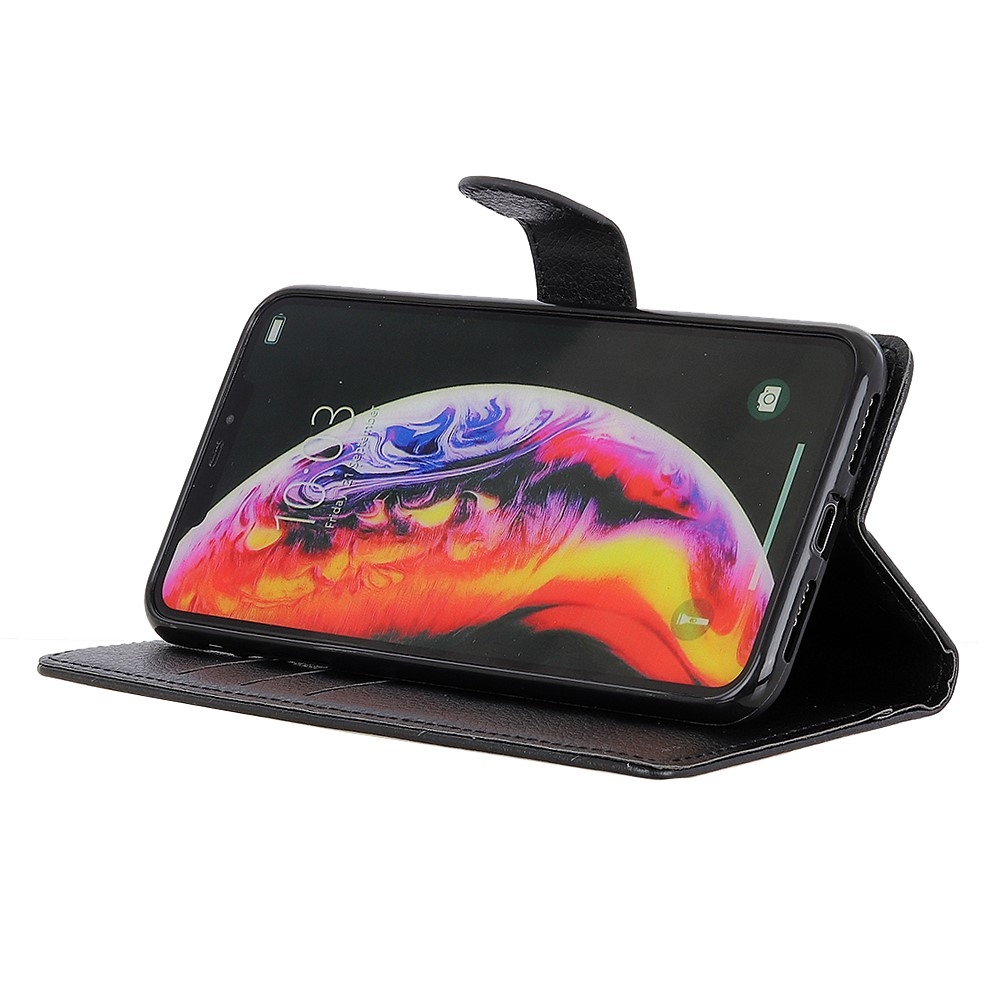 Samsung Galaxy A40 Leder Tasche Flip Cover Litchi Look - Schwarz