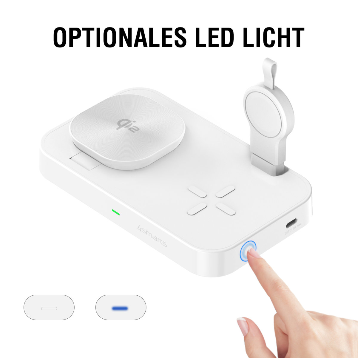 (25W) 3in1 Qi2 Trident MagSafe Wireless Charger für Samsung Galaxy Watch inkl. (35W) Netzteil   USB C Kabel (4S541368) - Weiss