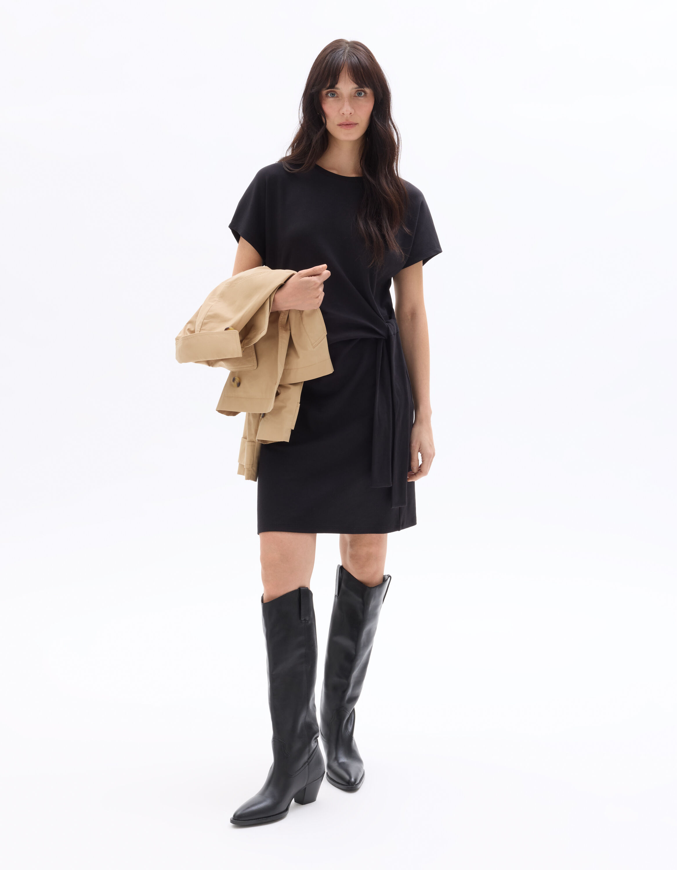 Robe courte nouée en coton - noir