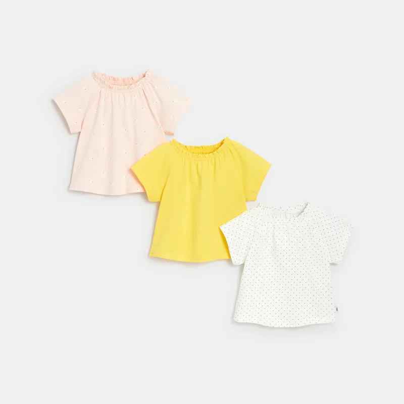 T-shirt col élastiqué jaune bébé fille Jaune