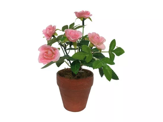 ~Rosier plante fleur artificielle extérieur cimetière tissu rose 12cm