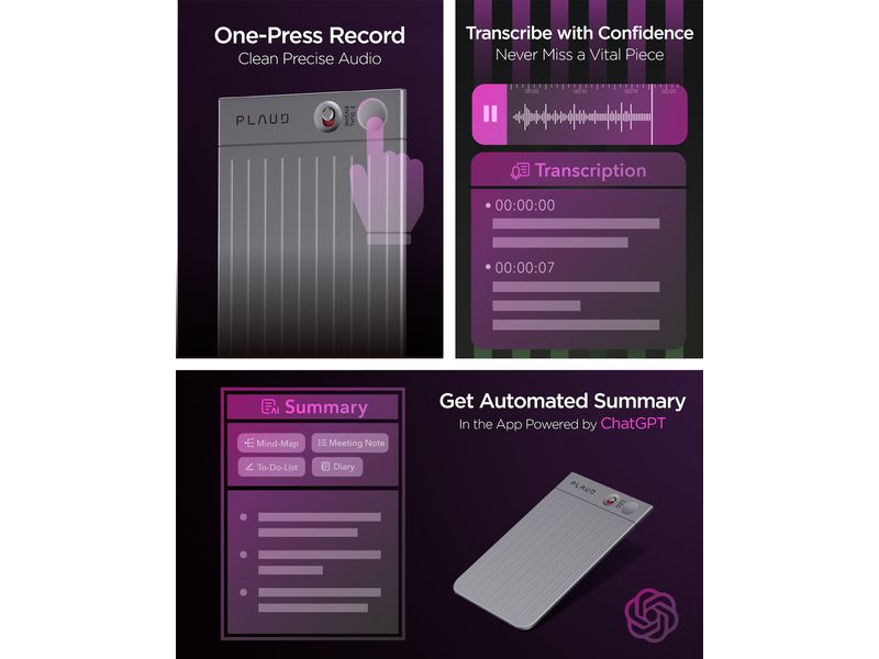 Plaud Diktiergerät Note AI Voice Recorder Schwarz ChatGPT Powered AI-Voice-Recorder