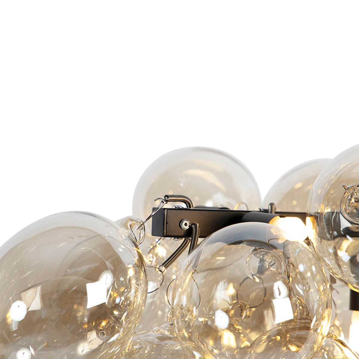 Design hanglamp zwart met amber glas 8-lichts - Uvas
