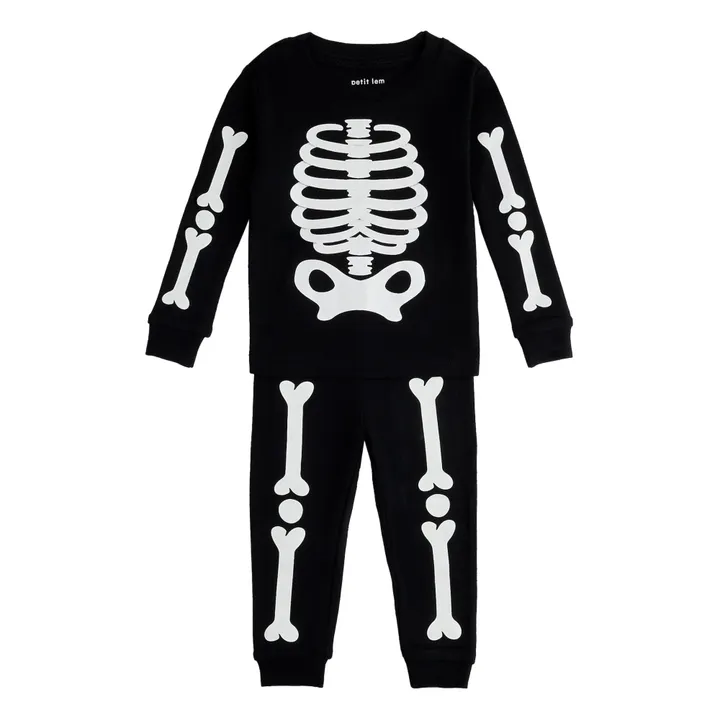 Petit Lem Pyjama Coton Bio Squelette Phosphorescent | Noir