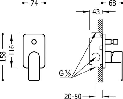 Tres - Loft - Douchekraan - Chroom - Thermostatisch - Inbouw