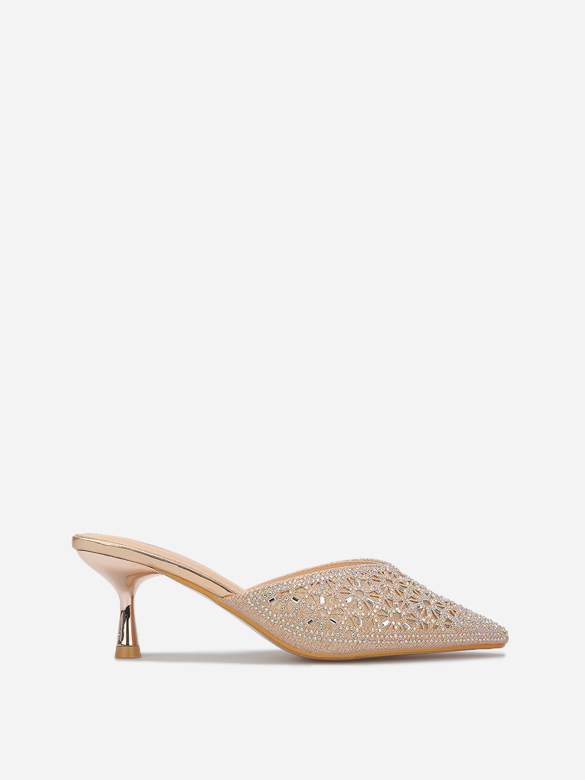 Mules pointues et ajourées à strass- Doré rose