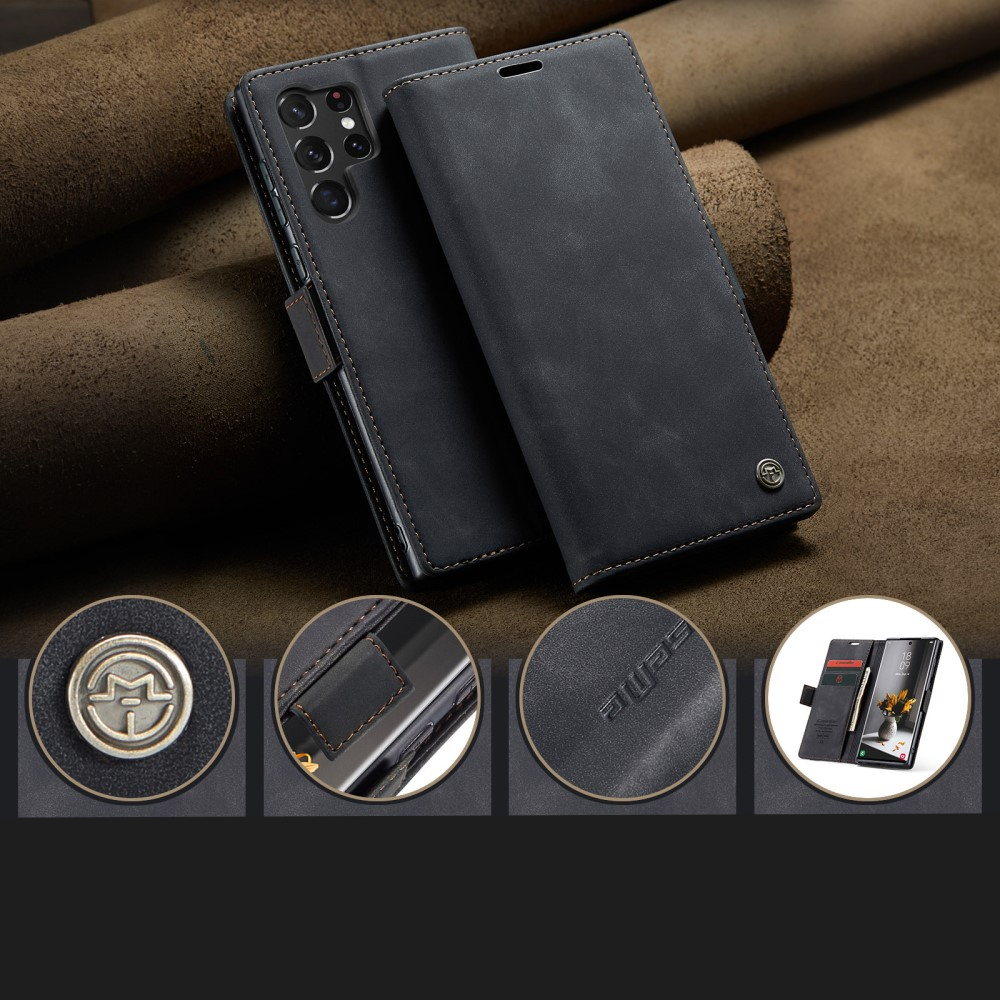 Samsung Galaxy S23 Ultra 5G Leder Tasche Flip Wallet Etui mit Kartenfächern - Schwarz