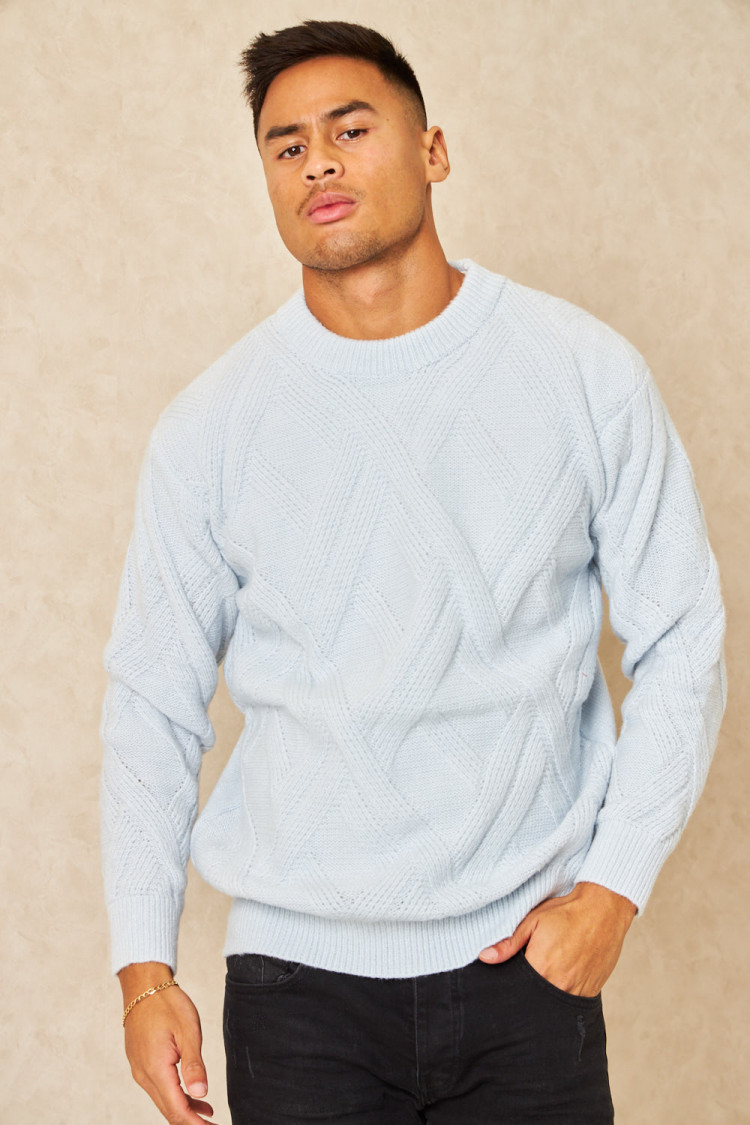 Pull gris à motif croisé col rond