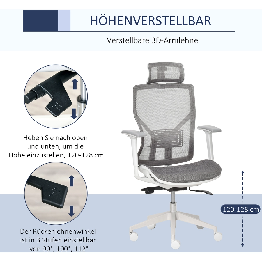 Vinsetto Bürostuhl ergonomisch geformt, high-end gaslift Grau