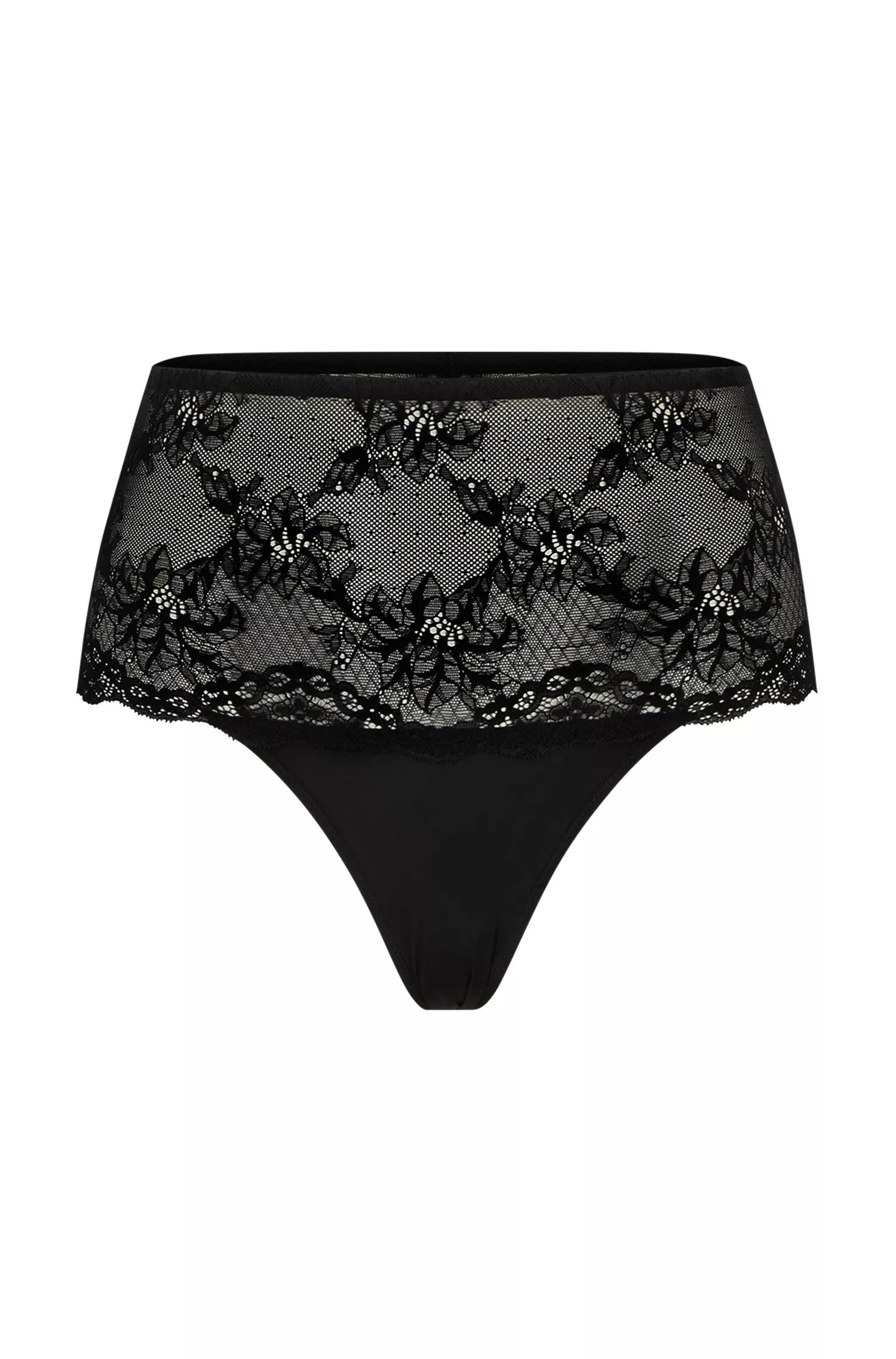 Cueca boxer BOSS com detalhes em renda preta e cós com logo.