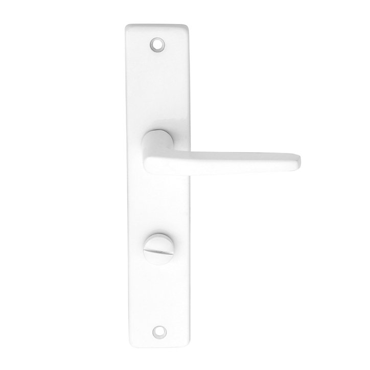 Ensemble poignée sur plaque rectangulaire à condamnation Colan satin blanc L.106mm x l.39.8mm entraxe 195mm