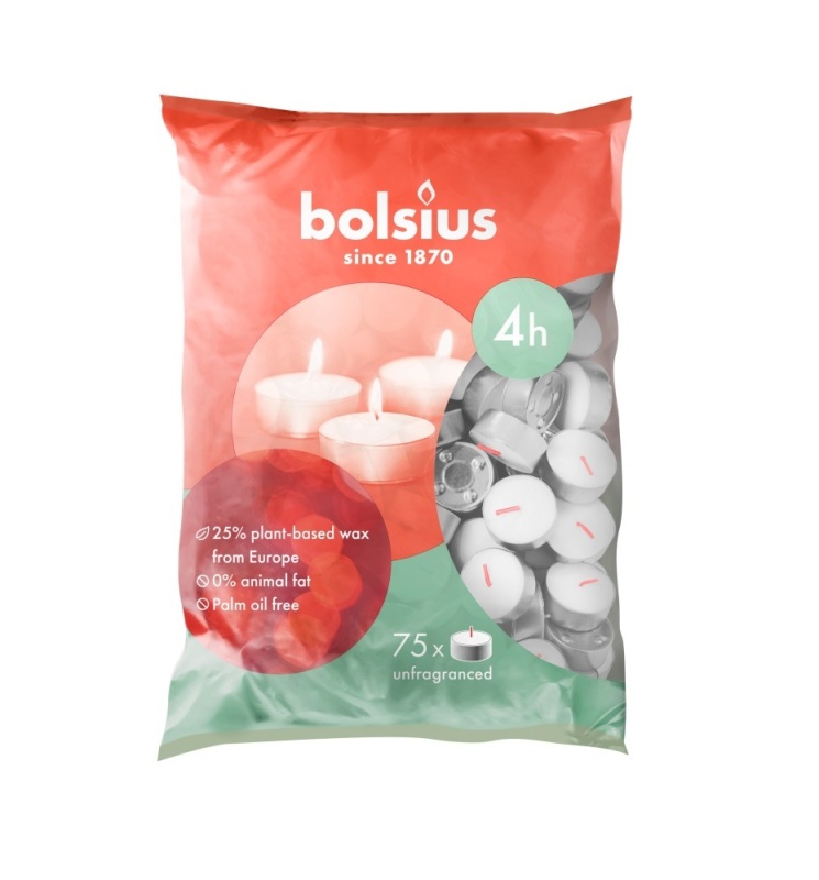 Bolsius Duurzaam Theelicht 4-uur Zak Wit 75 stuks