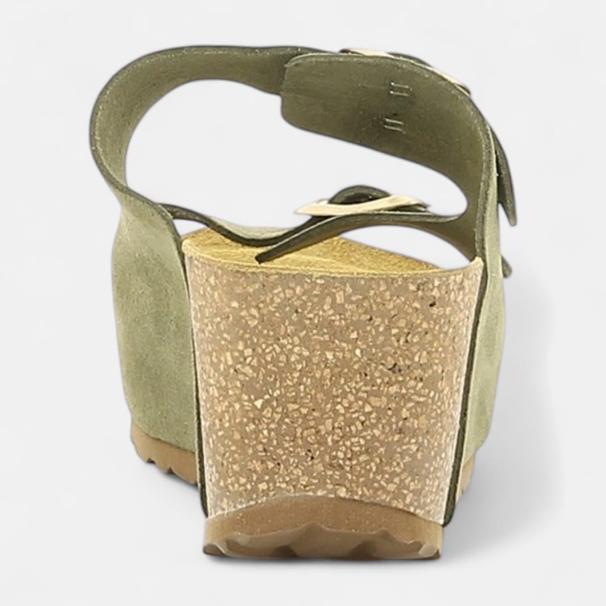 Mules semelle liège à talon compensé Femme en cuir kaki