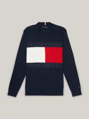 Suéter de gola redonda com estampa de bandeira adaptável