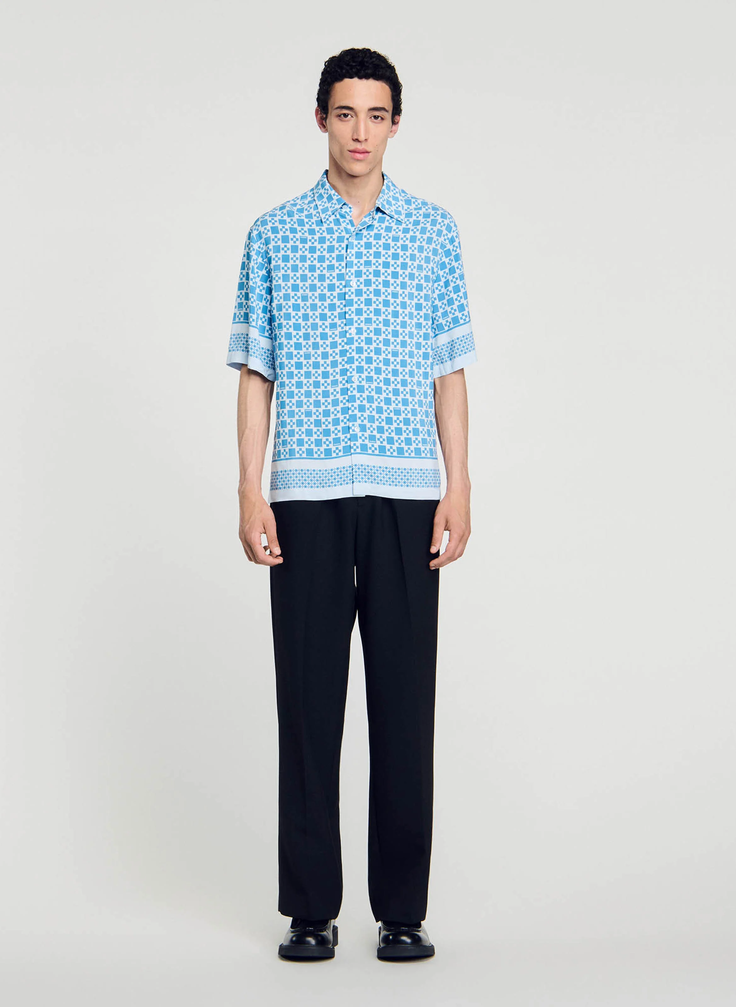 Chemise fluide imprimée manches courtes | Bleu