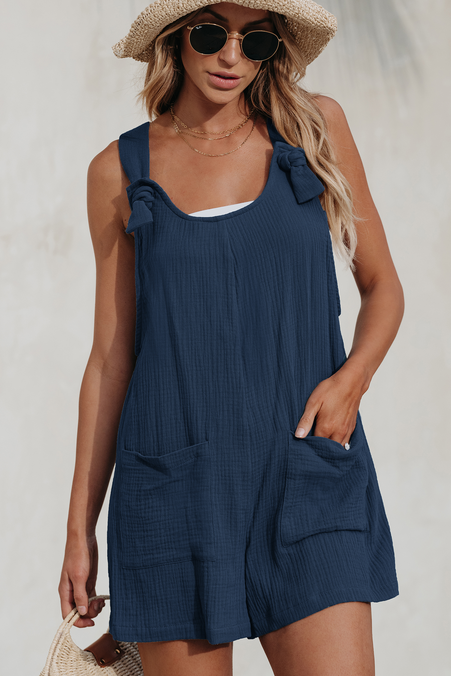 Combishort chasuble avec poches plaquées bleu cobalt
