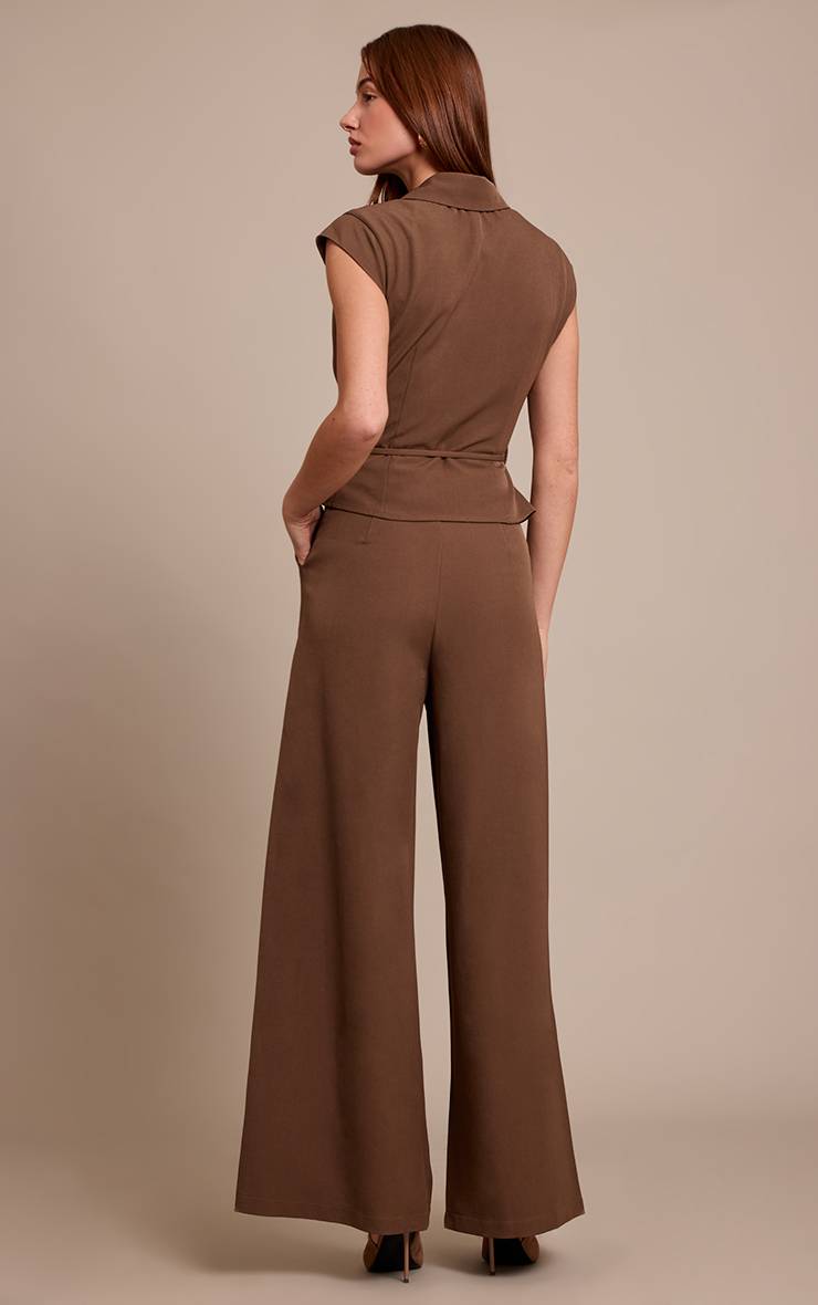 Chocolat Combinaison-pantalon Ample À Taille Nouée En Tissu Tissé Ajusté