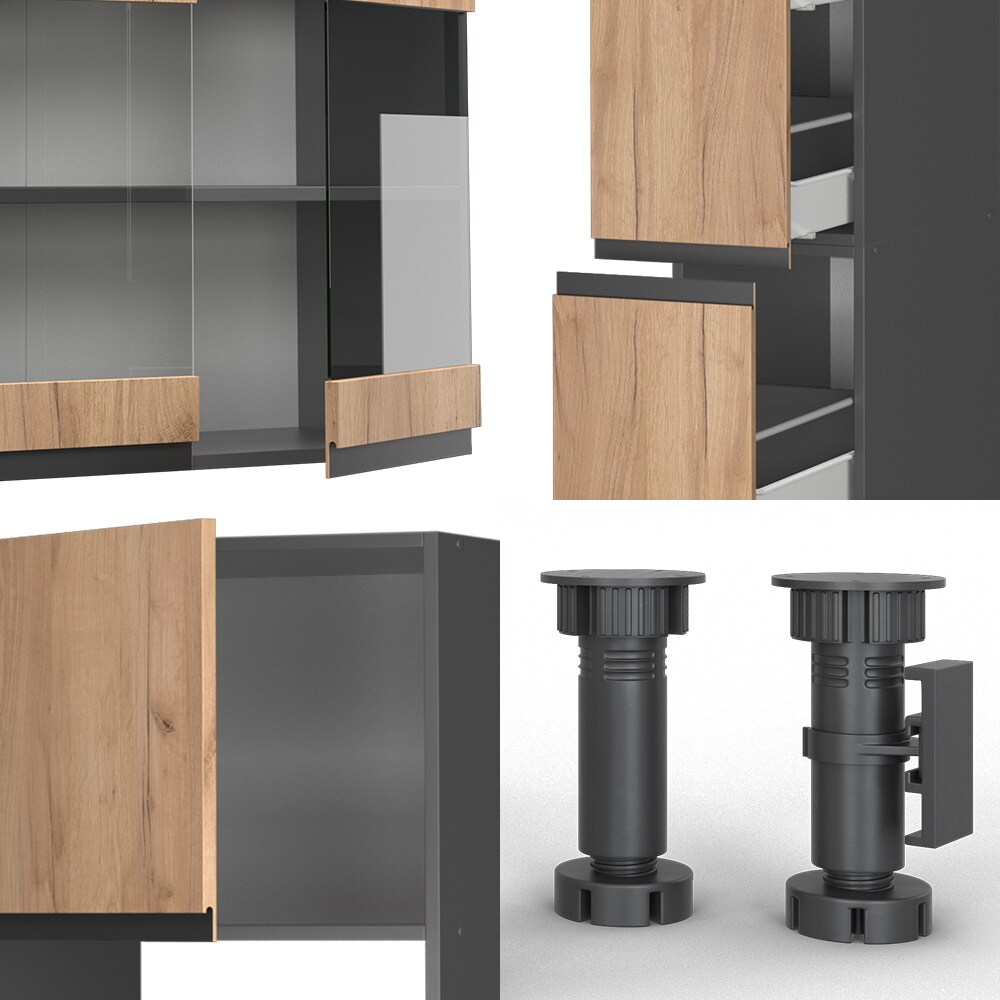 Vicco Küchenzeile Küchenblock Einbauküche R-Line J-Shape Anthrazit Eiche 350 cm modern Küchenschränke Küchenmöbel