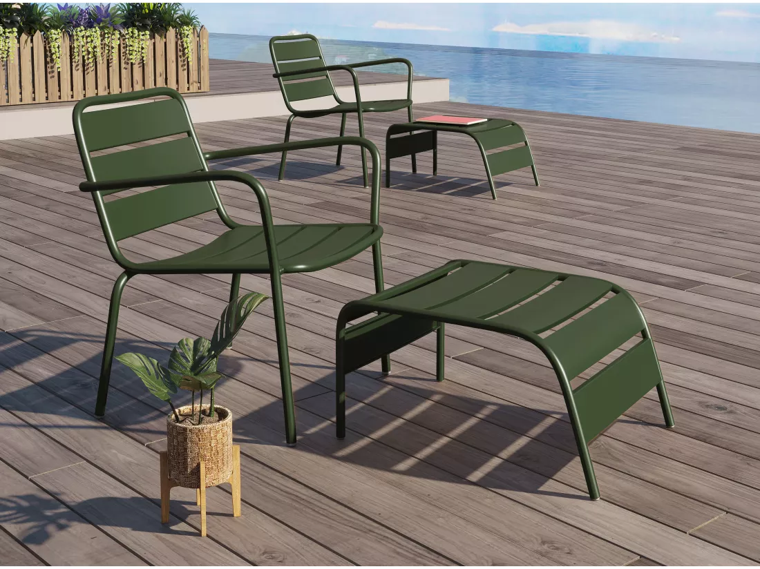 Fauteuil bas de jardin empilable en métal - Kaki - MIRMANDE de MYLIA