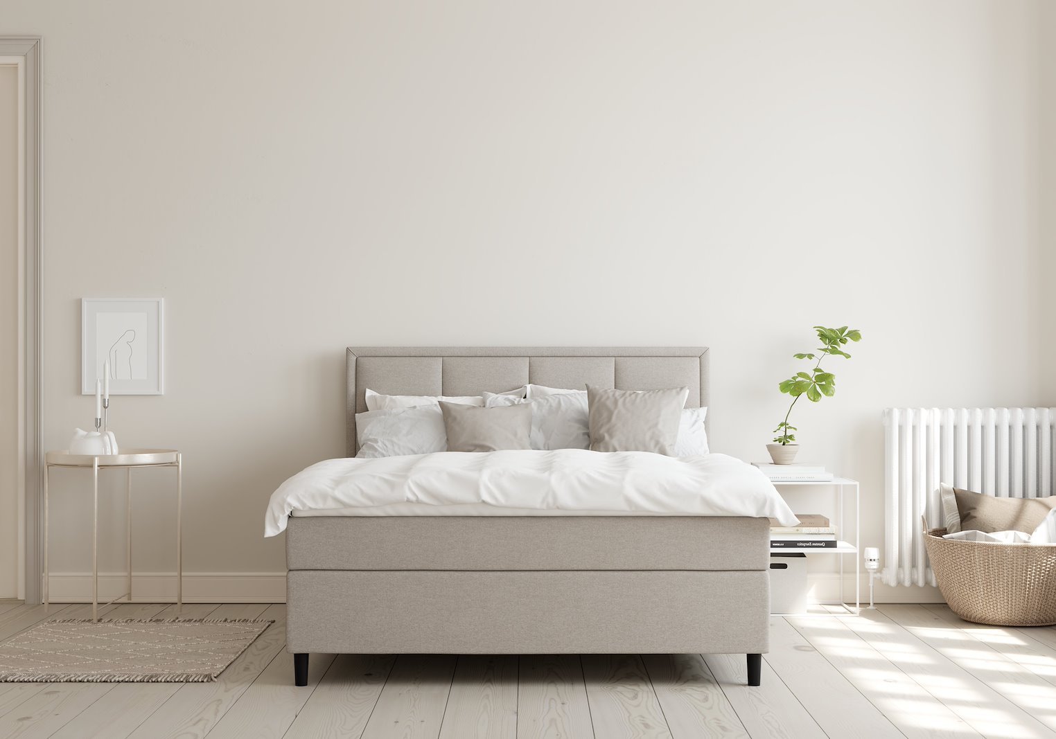 Sensitive 400 kontinentalseng Tekstil Natural 56 Medium/Medium m/Premium latex overmadrass og Square oak ben 13cm