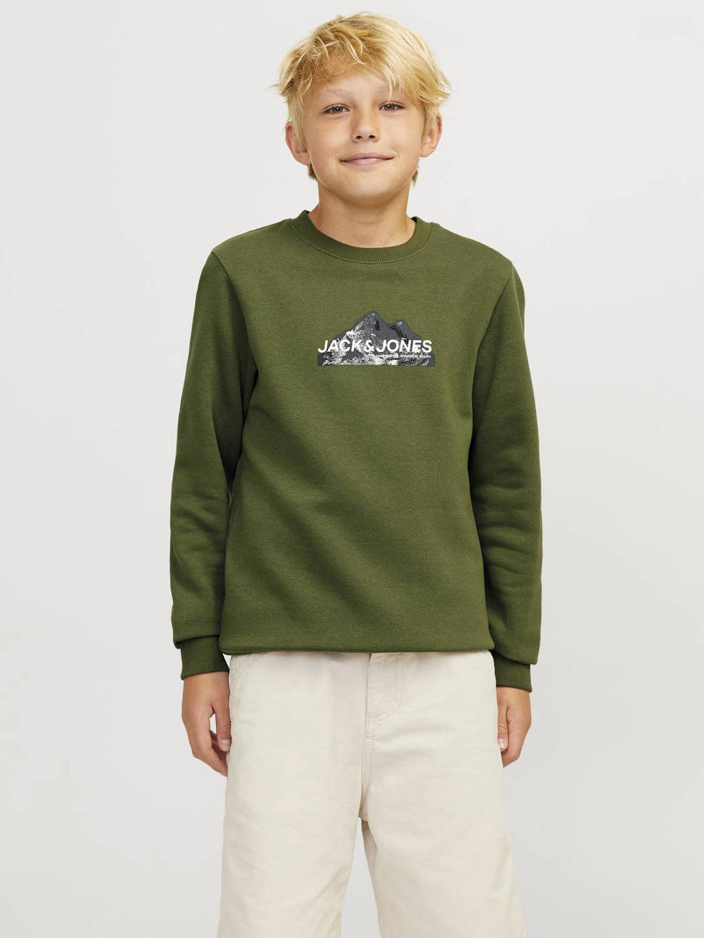 JACK & JONES sweater JCOMOUNTAIN met printopdruk mosgroen