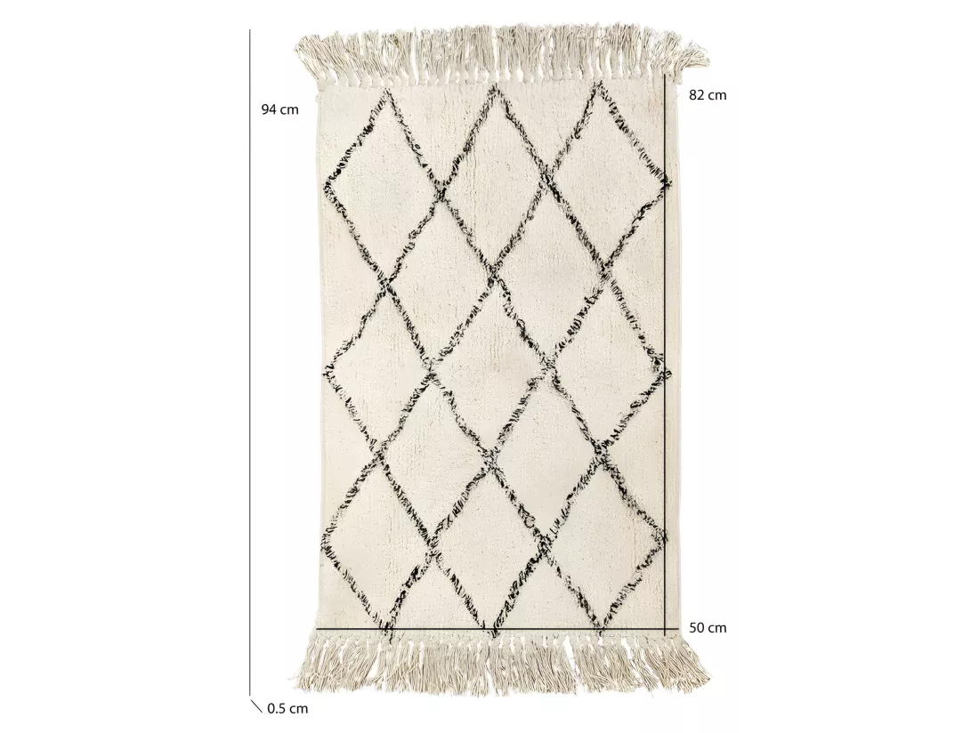 Tapis de bain 50 x 90 cm coton écru style berbère à franges - FLUFFY
