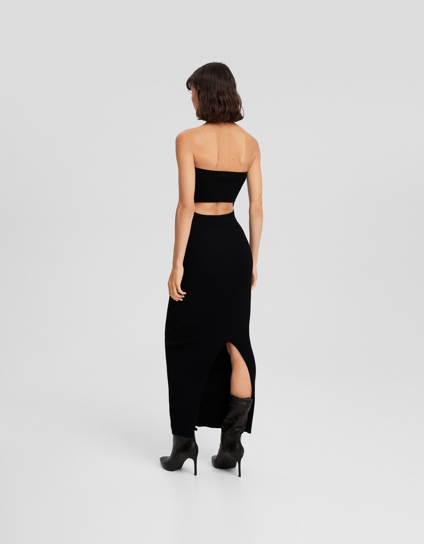 Vestido midi com decote bandeau