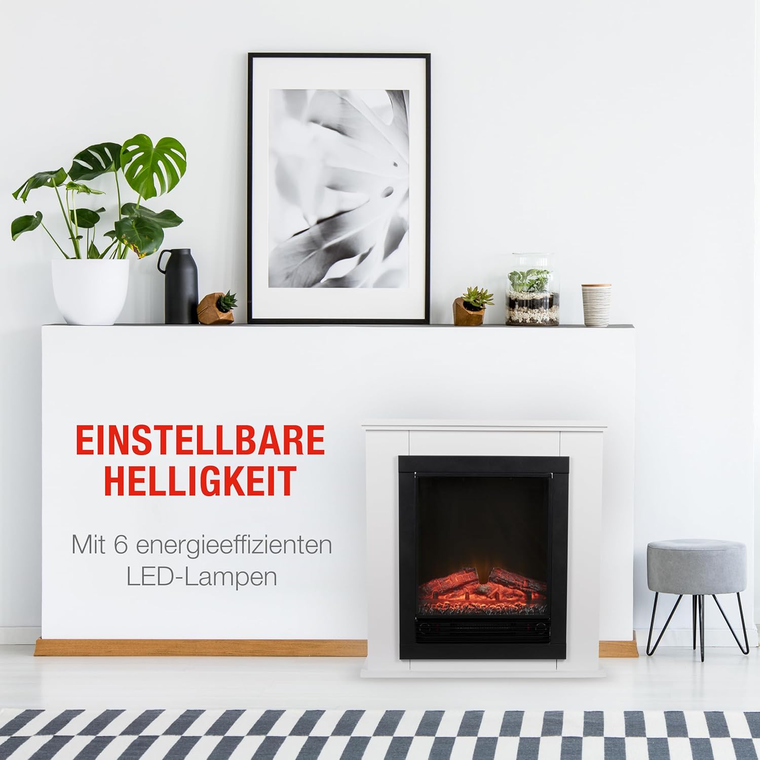 alpina Geneva Elektrokamin mit Heizung – Elektroheizung 1800W - Kaminofen mit Heizung, Schalttafel und Timer - Elektroherd mit LED-Flammen - Freistehend - Weiß