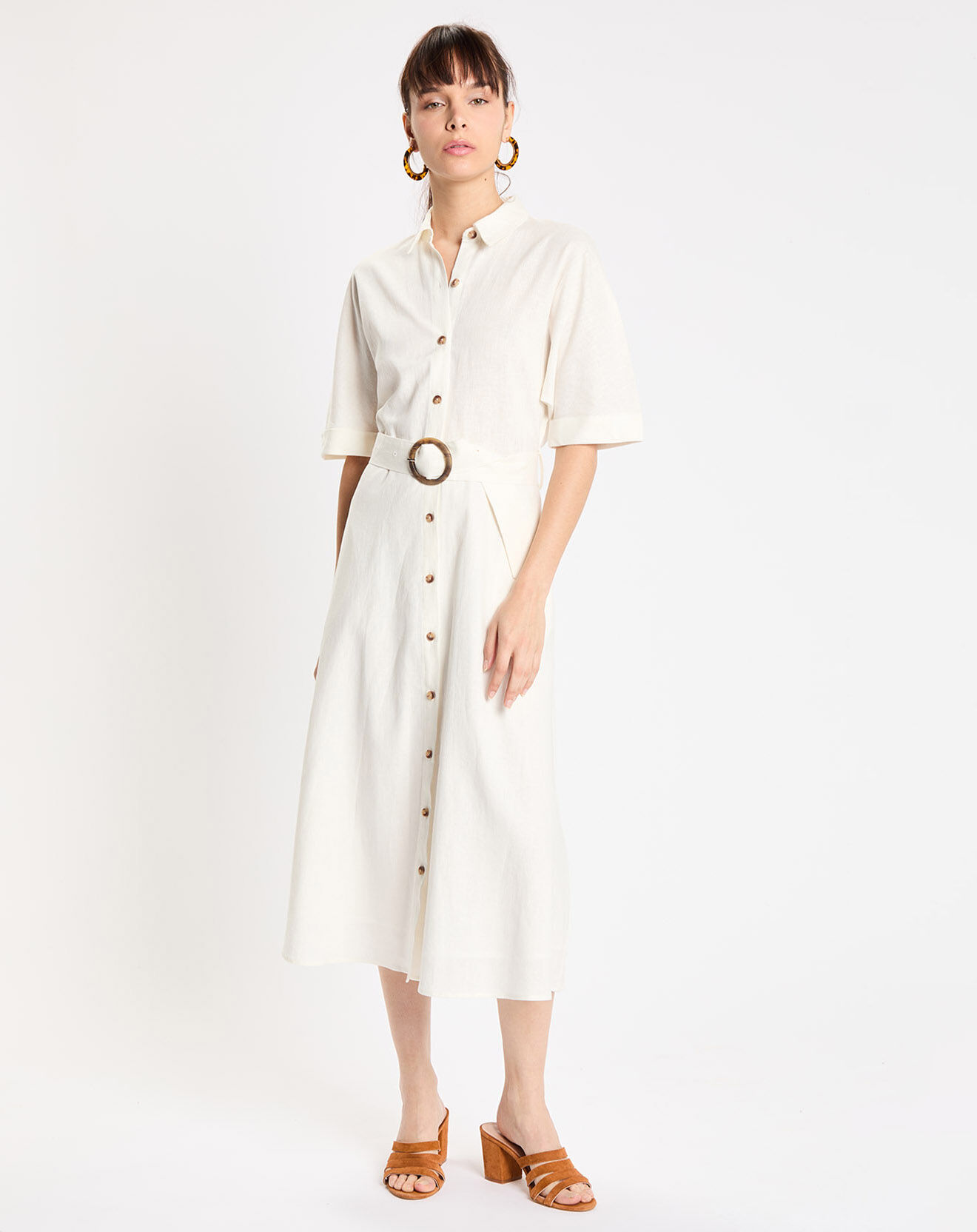 Jodhpur Robe en Lin mélangé Ankor écrue
