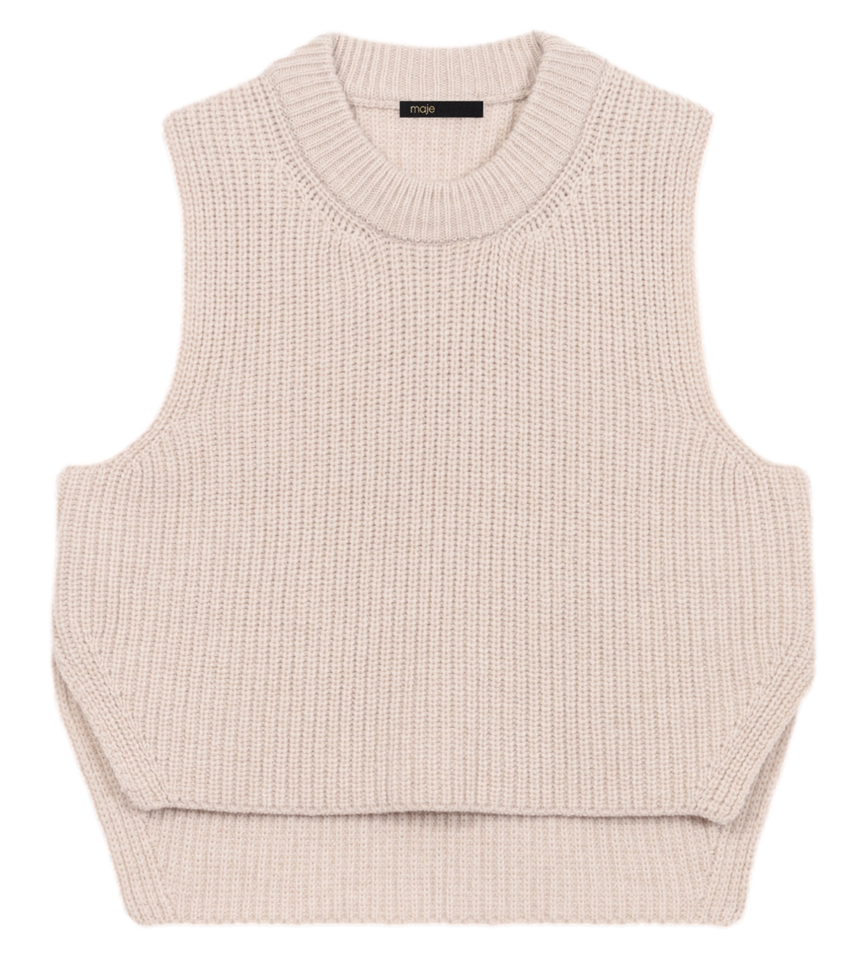 Pull court col rond en laine | Beige