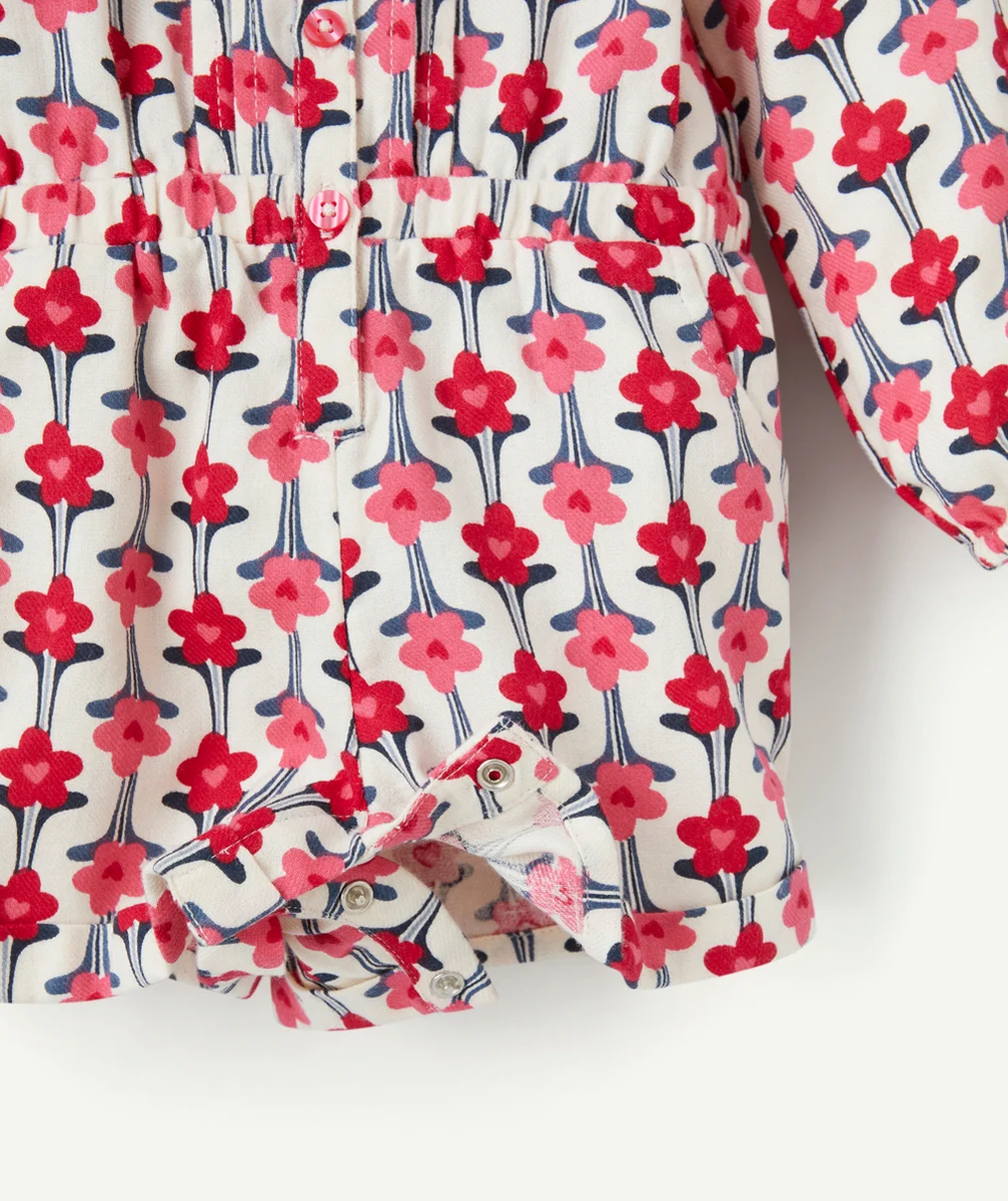 COMBISHORT À MANCHES LONGUES BÉBÉ FILLE IMPRIMÉ FLEURI ROSE