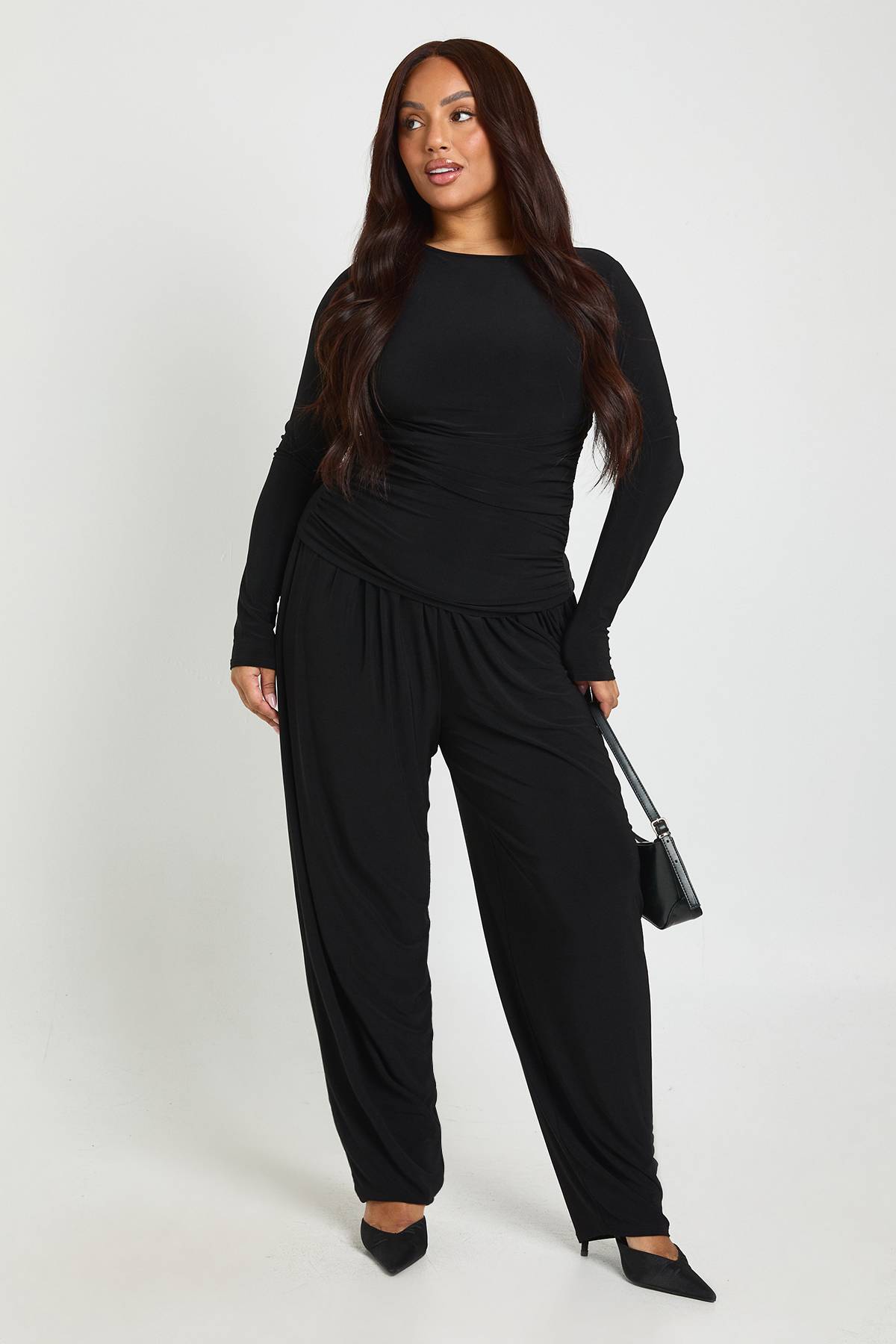 boohoo Haut Grande Taille Drapé à Manches Longues Doux