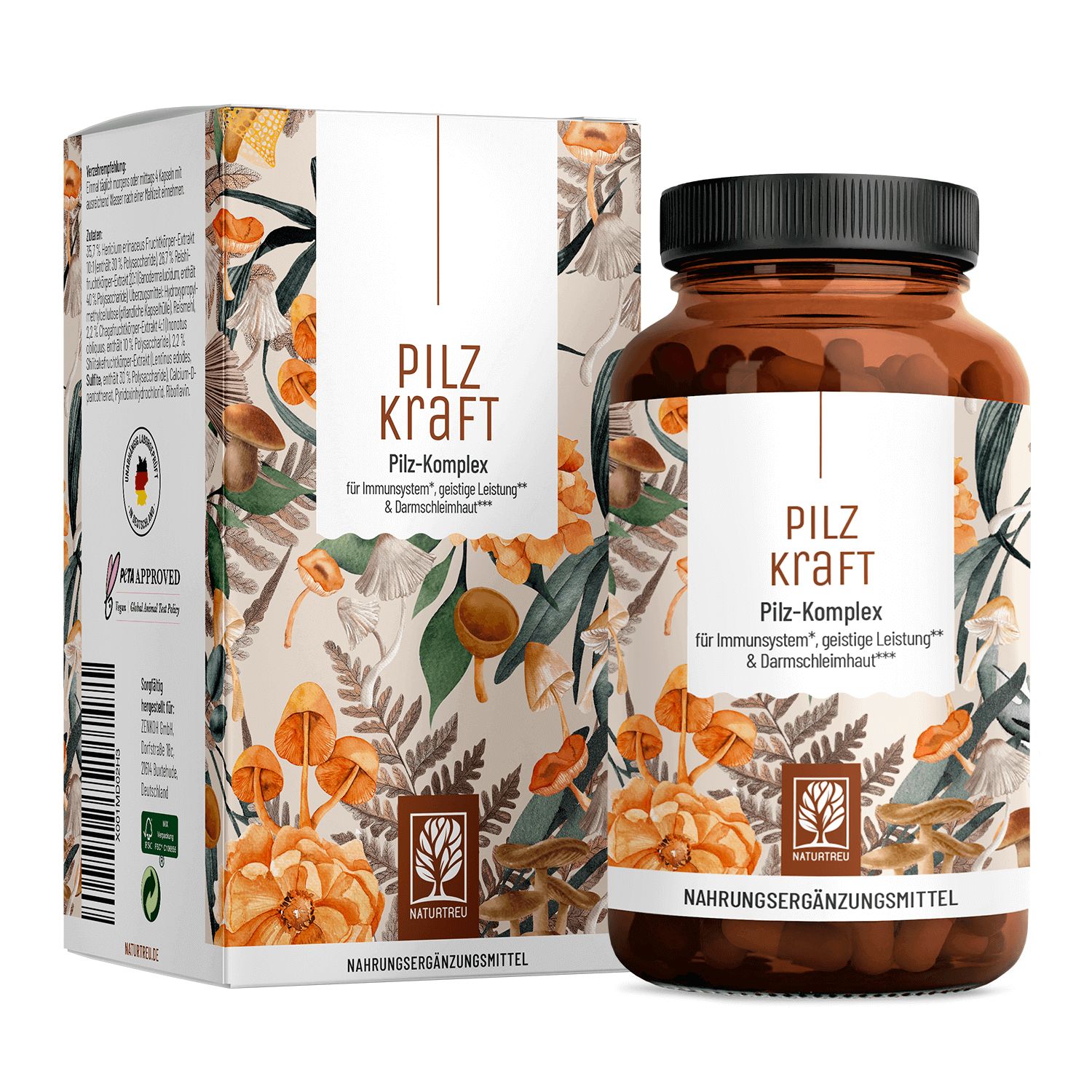 Pilz Komplex mit Hericium Erinaceus (Lions Mane), Reishi, Chaga & Shiitake- Pilzkraft - NATURTREU®