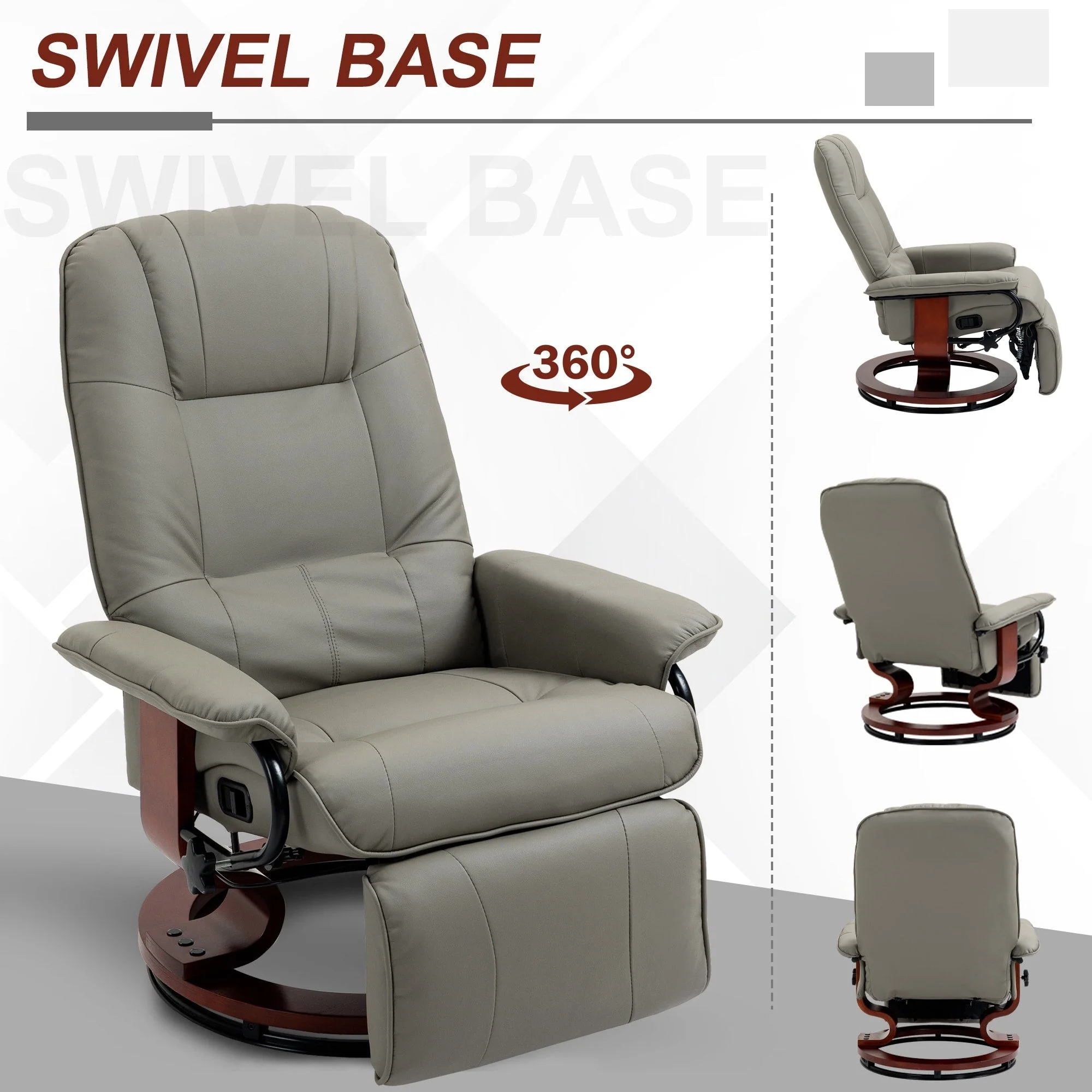 HomCom Faux Leather Adjustable Manual Swivel Base Recliner Chair with Comfortable and Relaxing Footrest