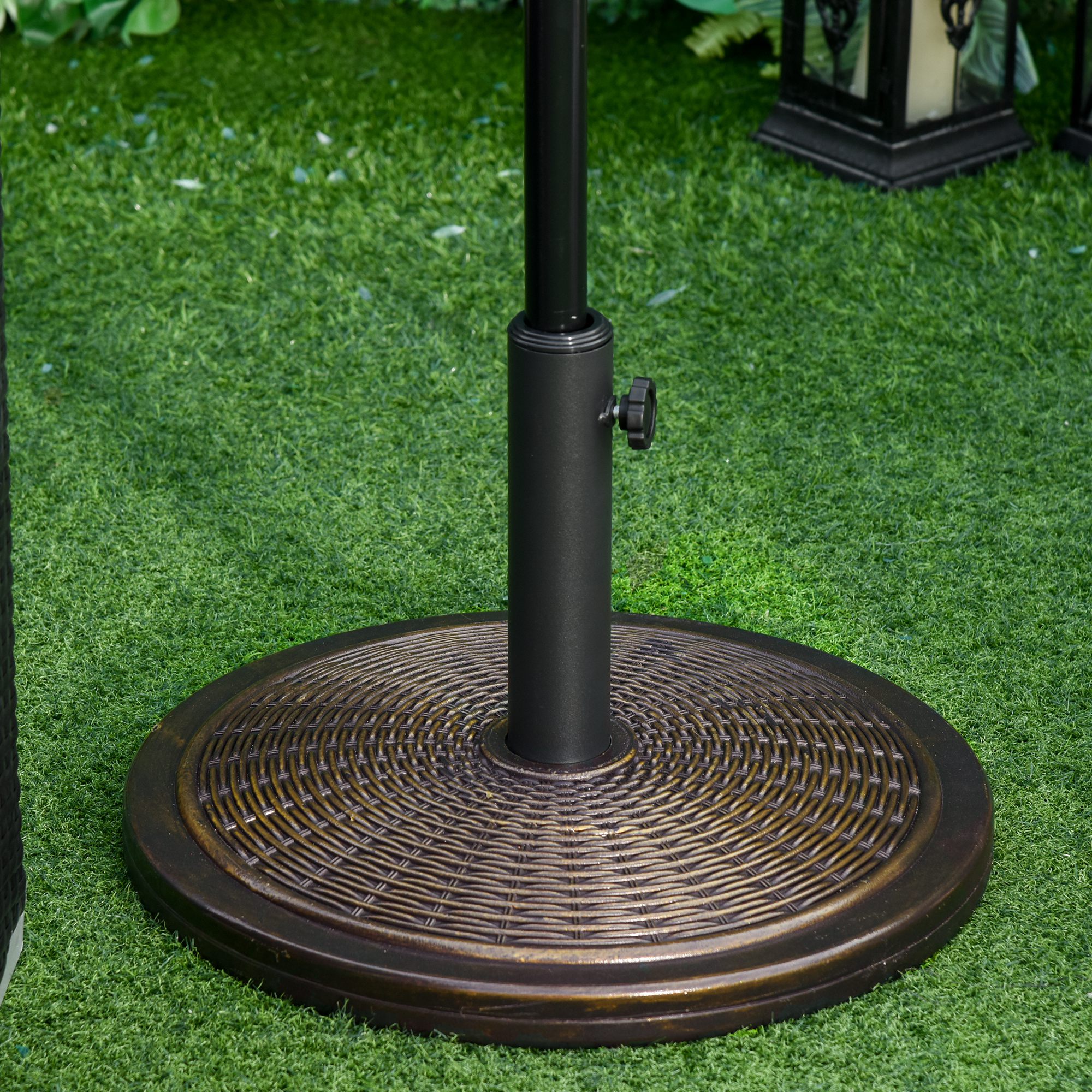 Base para guarda-sol de jardim Outsunny, peso líquido 13 kg, estilo retrô, em cimento, para hastes de 35 mm/38 mm/48 mm, ideal para pátios e terraços externos, Ø48 x 34 cm, cor bronze.