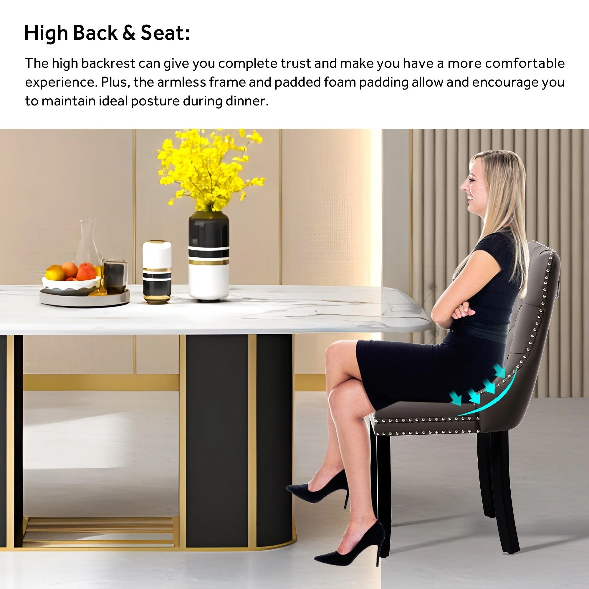 Upholstered Tufted Velvet Dining Chair with Solid Wood Legs Set of 6