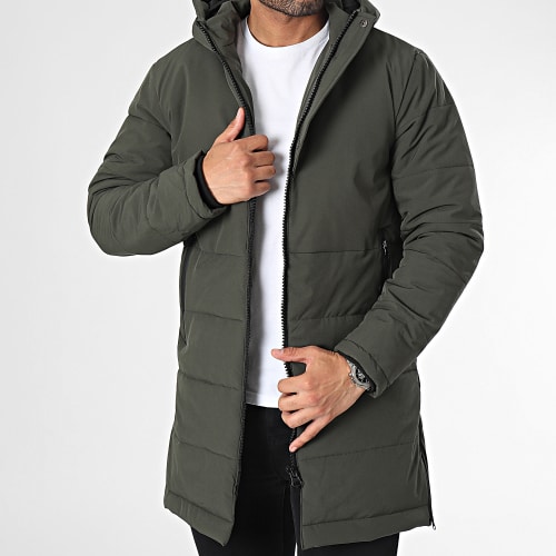 Doudoune Longue Capuche Vert Kaki