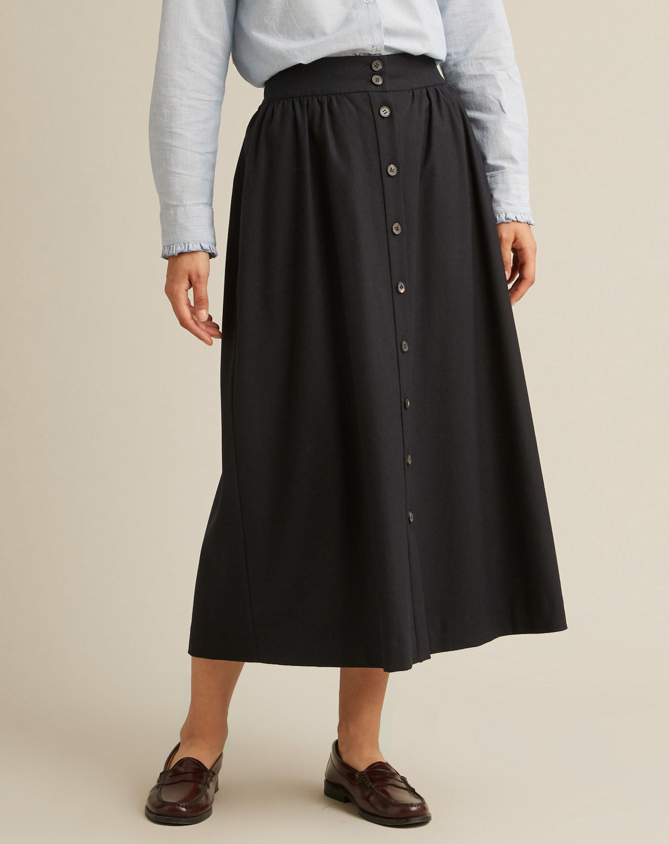 Cyrillus Jupe en Flanelle Laine mélangée boutonnée bleu foncé