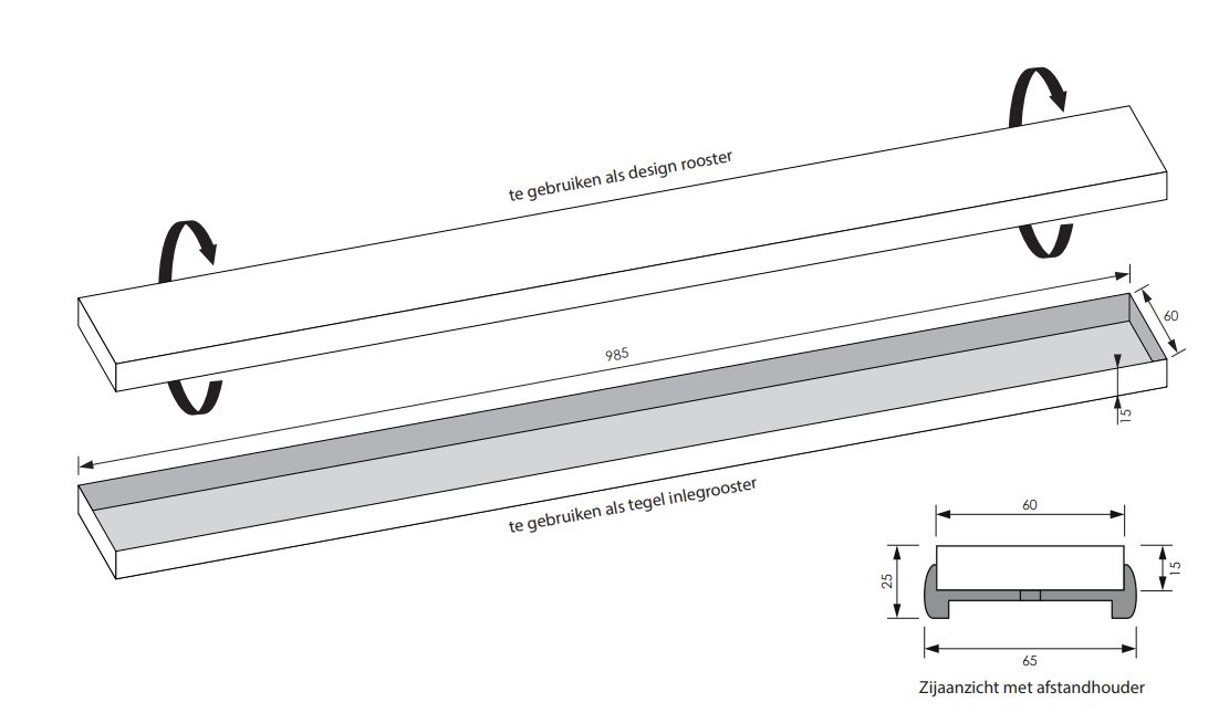Brauer los multifunctioneel tegelinlegrooster 100cm geborsteld goud PVD