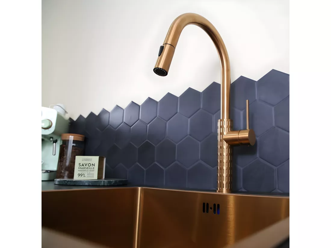Architek mitigeur évier douchette extractible cuivre brossé - Essebagno